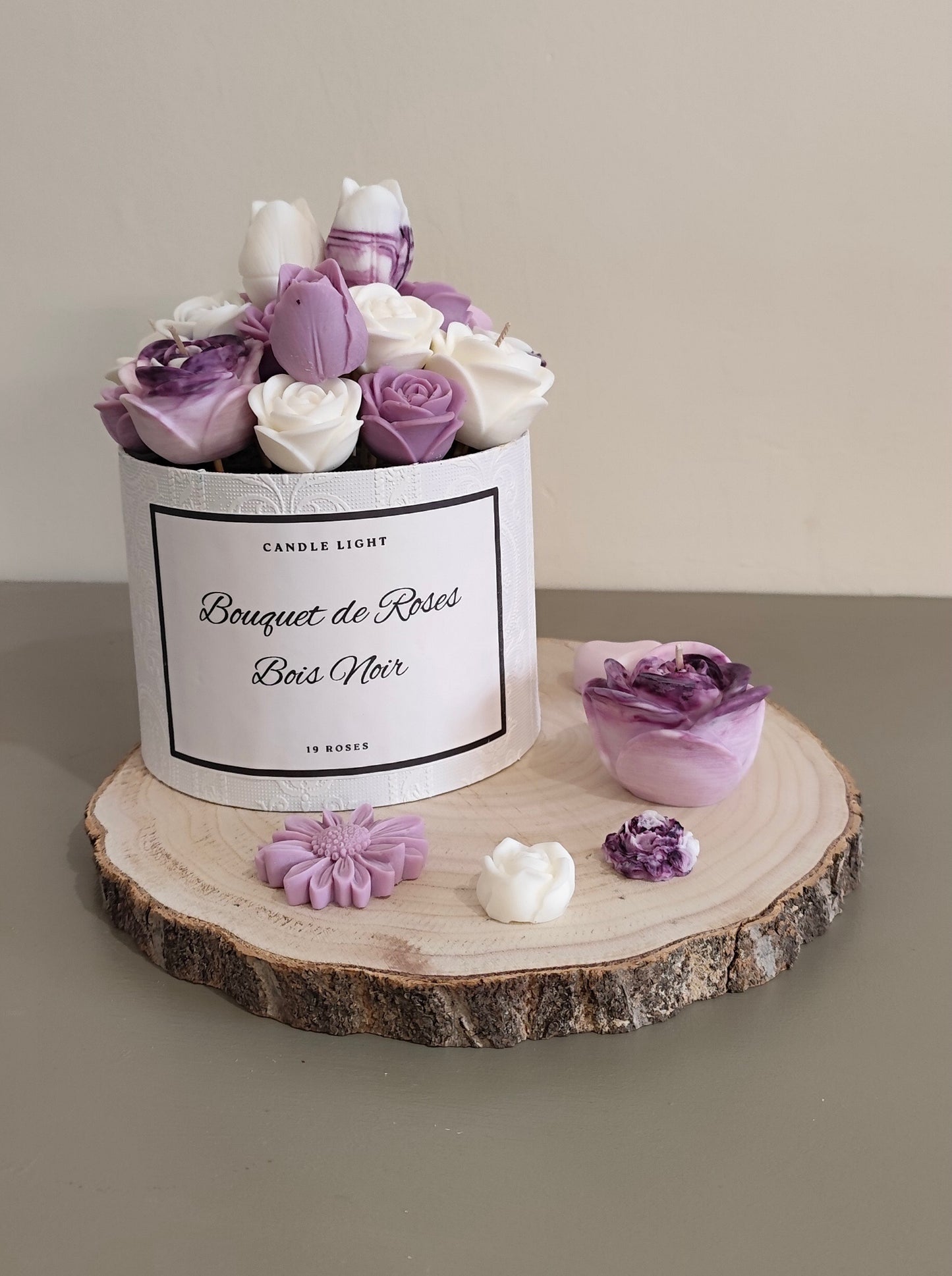 Bouquet bougies et fondants 19 roses Bois Noir